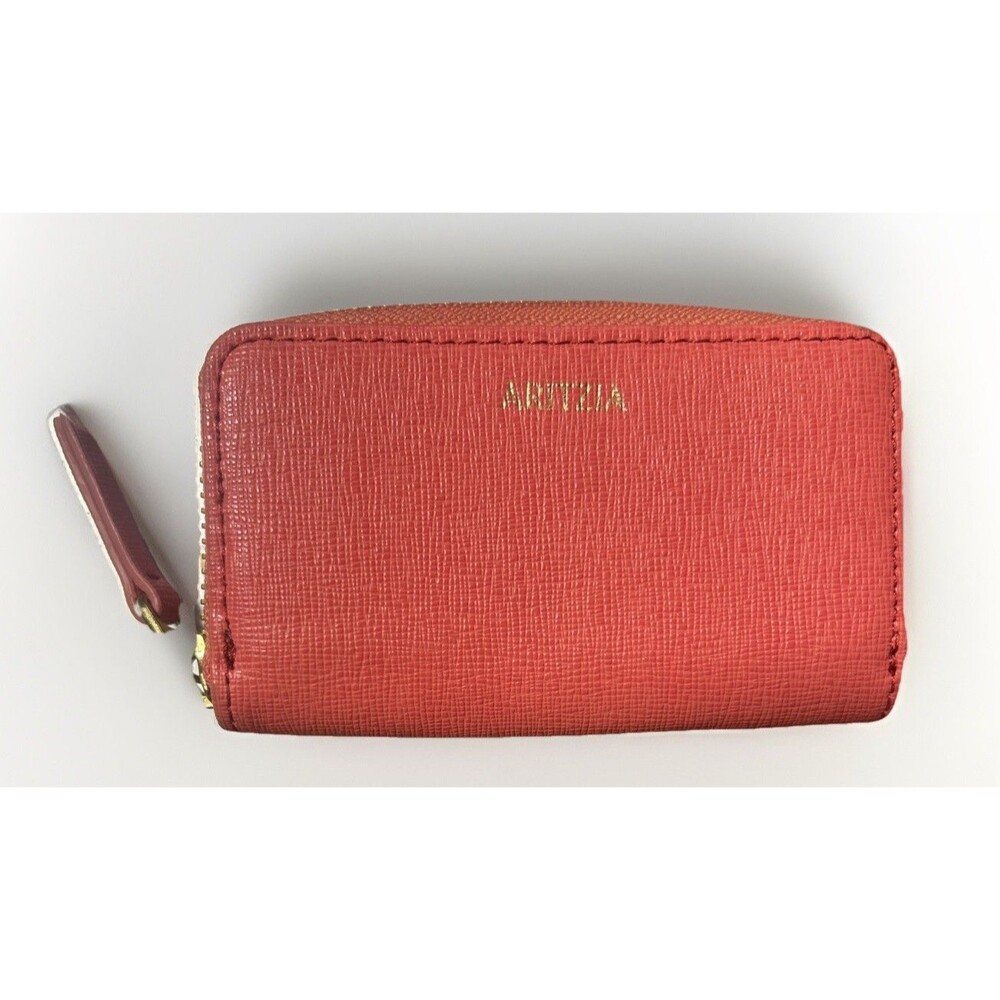 Aritzia Zip Around Wallet Pink Coral Saffiano Leather Coin Purse